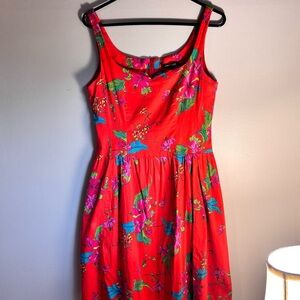 Nanette Lepore Hawaiian Print Floral Red Sleeveless Dress